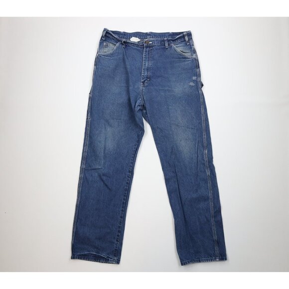 Vintage 90s Dickies Mens 38x32 Distressed Workwear Wide Leg Dungaree Denim Jeans - Picture 1 of 16